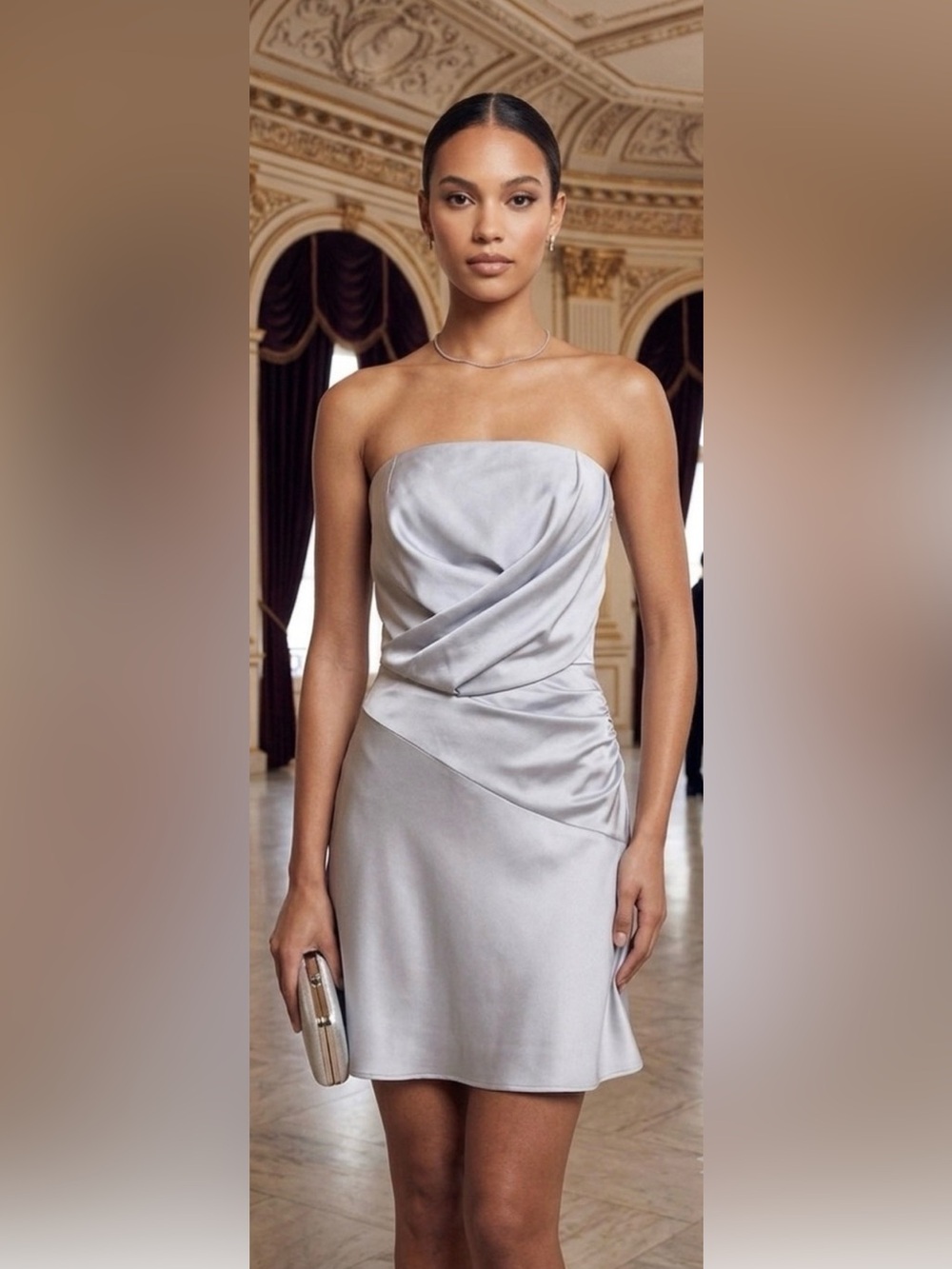 asos design Strapless Cowl Neck Satin Dress in Light Gray